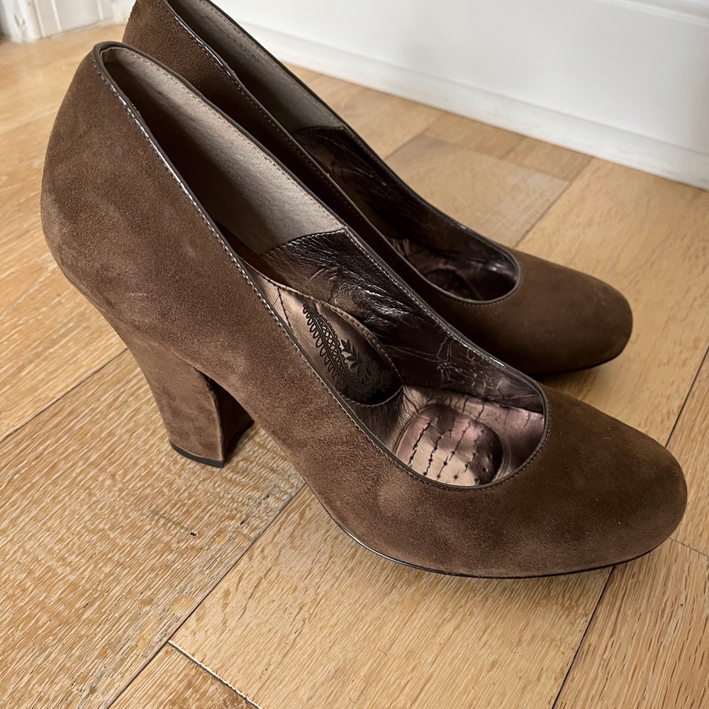 Brown suede heels